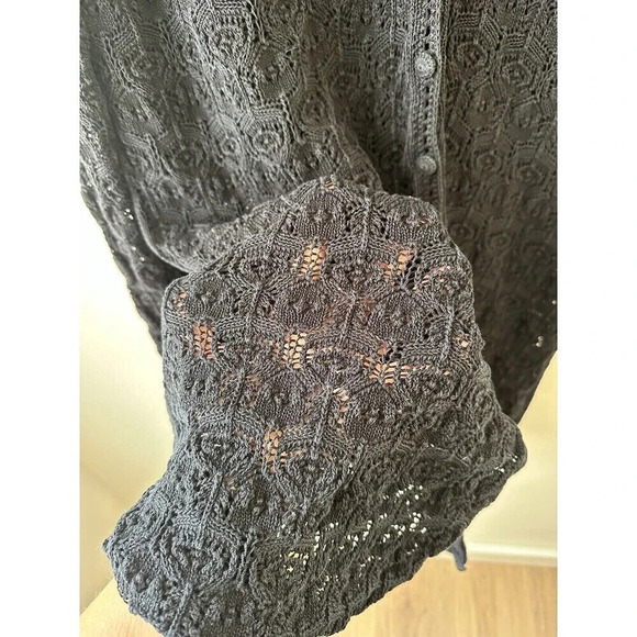 Jones New York 1X Open Knit Crochet Cardigan Long Length Whimsygoth Witchy Goth - Picture 7 of 7